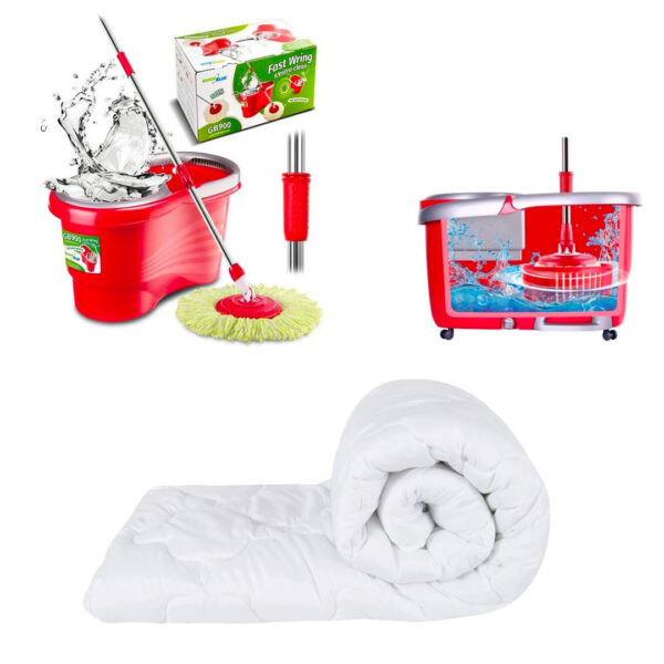 Mop Rotativ Profesional Hurricane Spin cu Galeata + Pilota Deluxe matlasata toamna-iarna pentru pat dublu 180x210cm