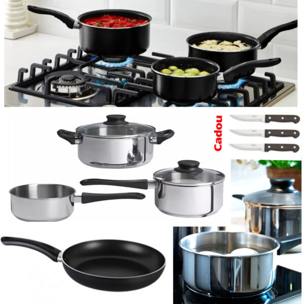 Set Oale INOX 5 piese + CAPACE + Set 3 Cratite Teflon + CADOU o tigaie Teflon si un set cutite Inox!