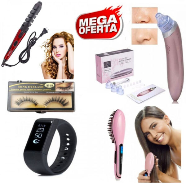 Ondulator Ceramica pentru bucle perfecte + Perie Electrica de intins parul + Aparat Vacuum Beauty Skin pentru acnee si curatarea Tenului + Set Gene false Cadou + Ceas inteligent Bratara cu Bluetooth!