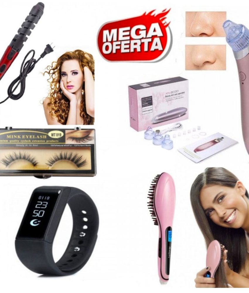 Ondulator Ceramica pentru bucle perfecte + Perie Electrica de intins parul + Aparat Vacuum Beauty Skin pentru acnee si curatarea Tenului + Set Gene false Cadou + Ceas inteligent Bratara cu Bluetooth!