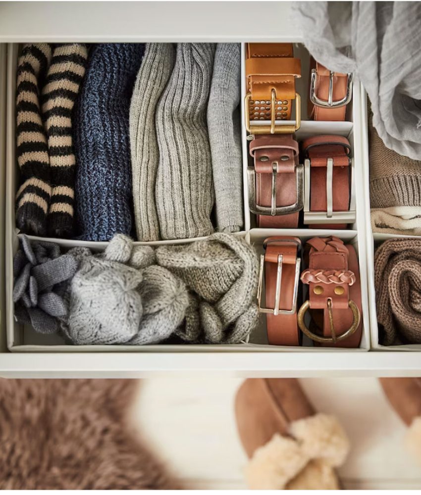 Organizator sertar, 6 buc, fermoar, alb/negru + Cos de rufe pliabil, alb, 50l, sustine 8kg rufe