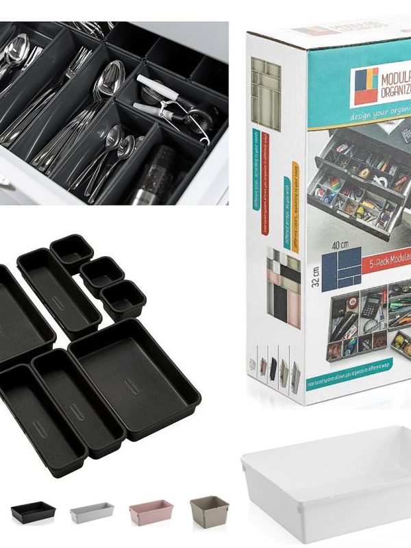 Organizator sertar, ideal pentru tacamuri dar si alte accesorii, modular, 5 piese, diferite culori