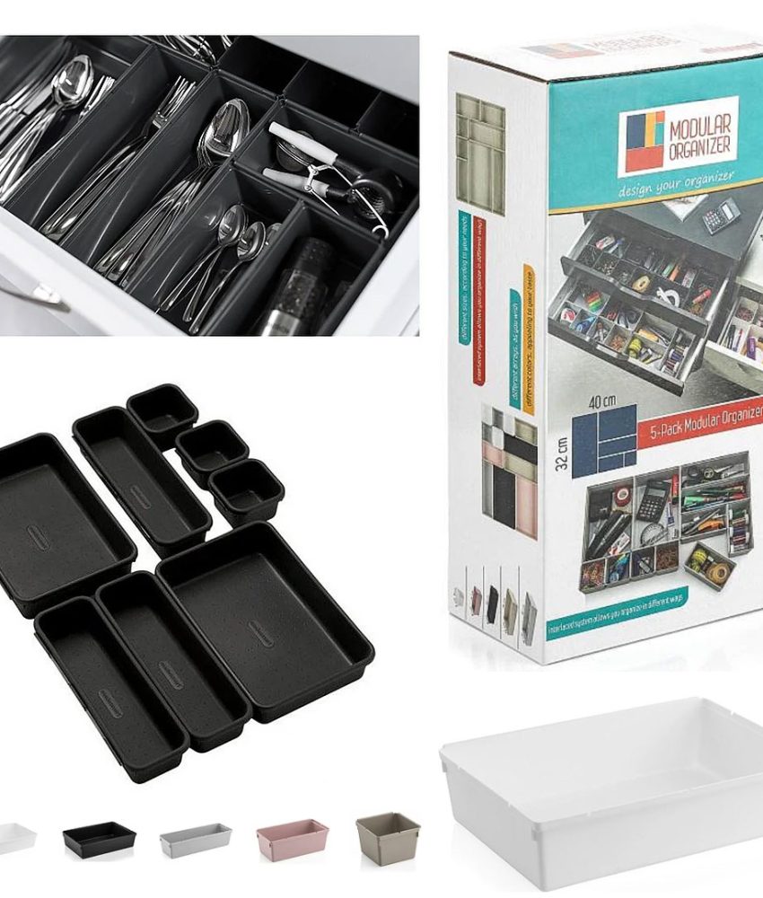 Organizator sertar, ideal pentru tacamuri dar si alte accesorii, modular, 5 piese, diferite culori