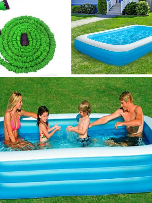 Piscina gonflabila Bestway Family, rectangulara, 305x183x46cm, capacitate 850l + Furtun extensibil 30m, Pistol de stropit 7 functii