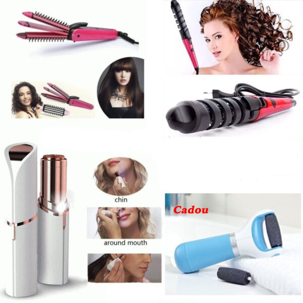Pachet Beauty 4 produse: Placa de par 3 in 1 + Ondulator bucle Nova + Epilator facial Flowless + Cadou Pila electrica calcaie cu usb!