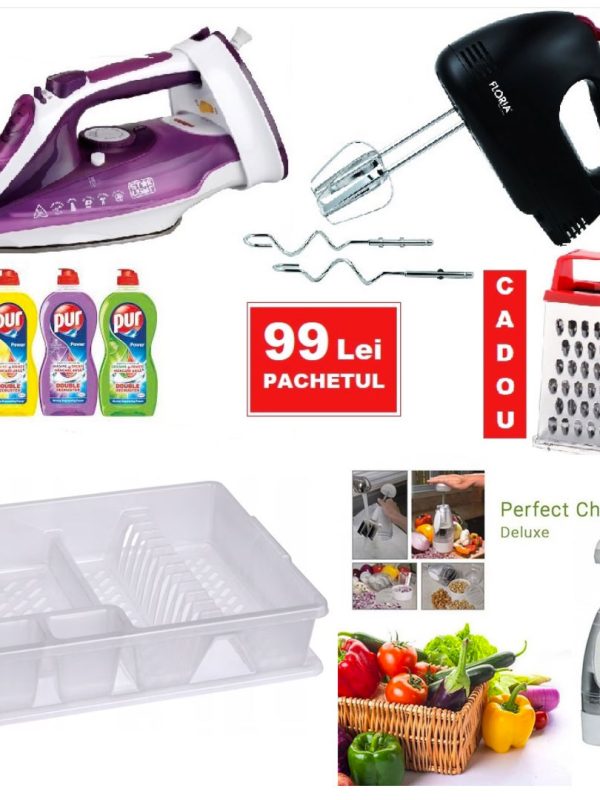 Suport de vase si farfurii pliabil + Mixer electric 7 viteze/Fier de calcat cu aburi + Perfect Chopper Deluxe,toaca legume, fructe +  Detergent de Vase diverse sortimente + CADOU Razatoare inox
