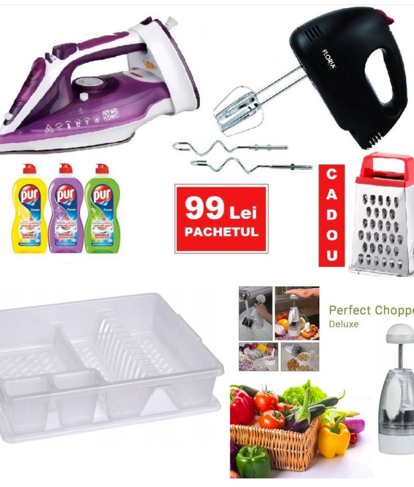 Suport de vase si farfurii pliabil + Mixer electric 7 viteze/Fier de calcat cu aburi + Perfect Chopper Deluxe,toaca legume, fructe +  Detergent de Vase diverse sortimente + CADOU Razatoare inox