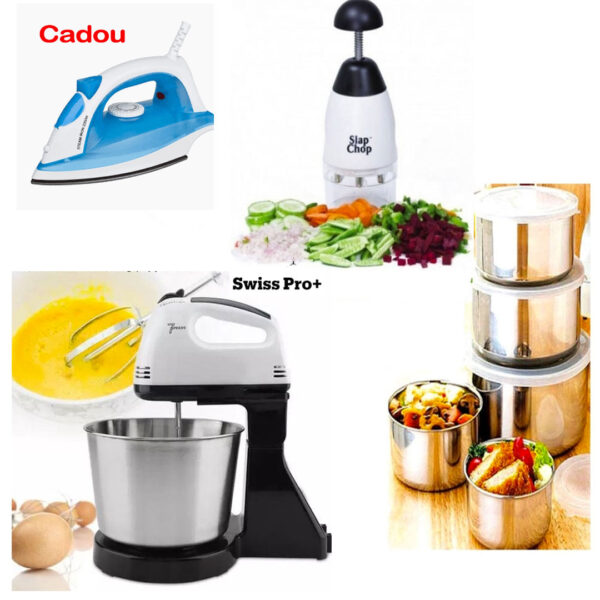 Mixer Profesional Cu Bol Inox, Hausberg, 250W, 7 Viteze, 2 l + Chopper fructe/legume + Set Vase inox 10 piese! Cadou Fier de Calcat cu aburi la 2 oferte comandate!