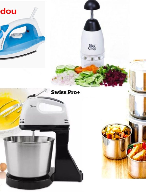 Mixer Profesional Cu Bol Inox, Hausberg, 250W, 7 Viteze, 2 l + Chopper fructe/legume + Set Vase inox 10 piese! Cadou Fier de Calcat cu aburi la 2 oferte comandate!