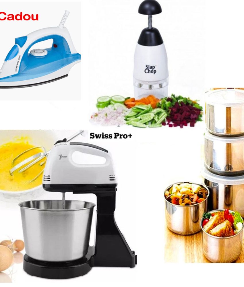 Mixer Profesional Cu Bol Inox, Hausberg, 250W, 7 Viteze, 2 l + Chopper fructe/legume + Set Vase inox 10 piese! Cadou Fier de Calcat cu aburi la 2 oferte comandate!