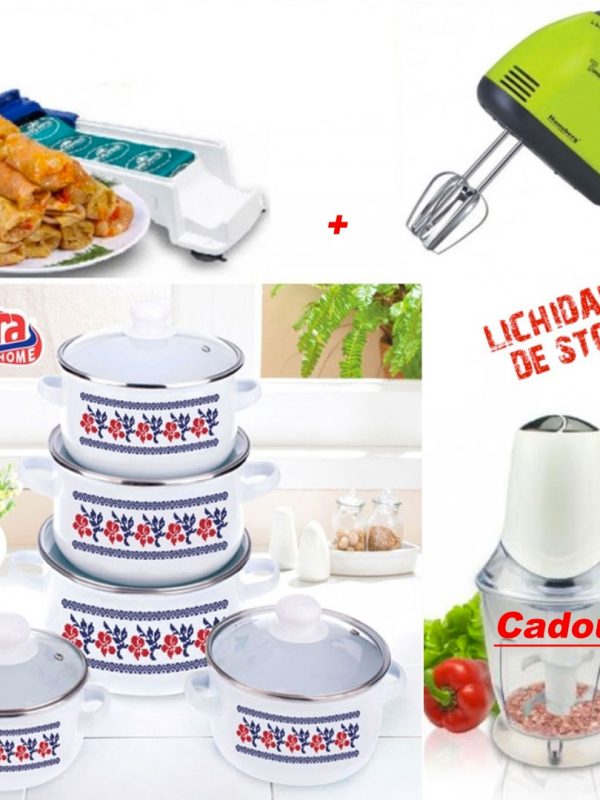 Set 10 Piese Oale si Cratite cu capace, Vanora + Mixer electric 7 viteze, 4 palete + Aparat de facut sarmale + CADOU Amazin Chopper, tocator multifunctional pentru bucatarie