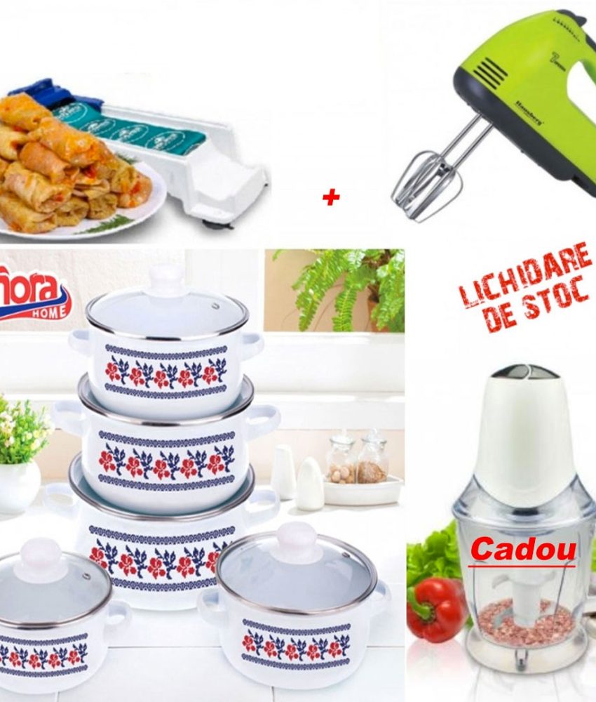 Set 10 Piese Oale si Cratite cu capace, Vanora + Mixer electric 7 viteze, 4 palete + Aparat de facut sarmale + CADOU Amazin Chopper, tocator multifunctional pentru bucatarie