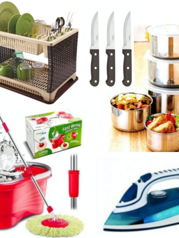 Mop rotativ cu galeata Easy Clean + Fier de Calcat cu Aburi + Suport de vase etajat + Set 10 piese vase inox cu capace + Cadou Set 3 cutite friptura!