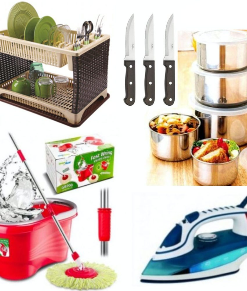 Mop rotativ cu galeata Easy Clean + Fier de Calcat cu Aburi + Suport de vase etajat + Set 10 piese vase inox cu capace + Cadou Set 3 cutite friptura!