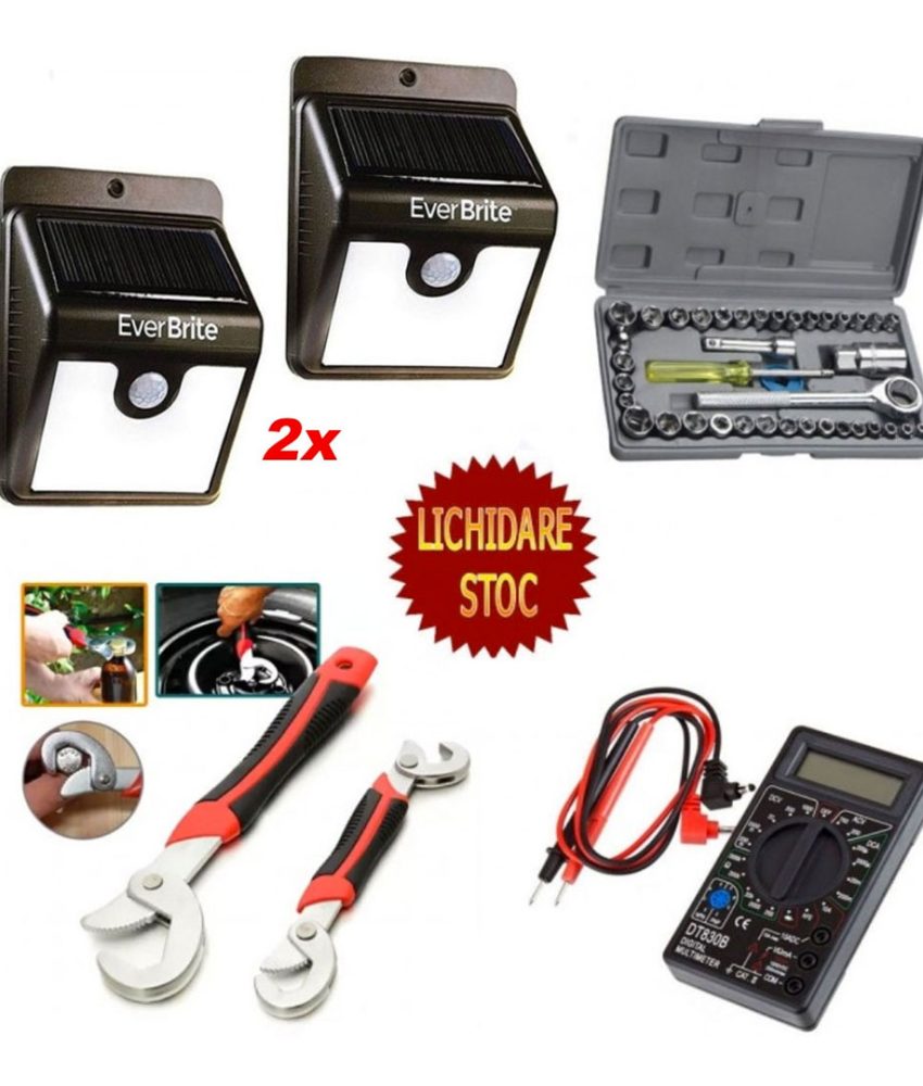 Trusa 40 Chei cu Clichet Reversibil inclus + Set 2 Chei Snap n Grip + 2 Becuri cu Senzor si Incarcare Solara + CADOU un Multimetru!