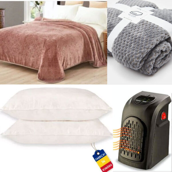 Patura Winter Lux, pentru pat matrimonial, pufoasa si calduroasa + Set 2 Perne atialergice 50/70cm + Super CADOU 1 Aeroterma Handy Heater, cu consum minim de energie!