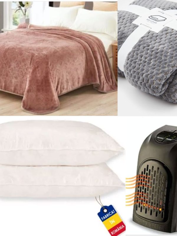 Patura Winter Lux, pentru pat matrimonial, pufoasa si calduroasa + Set 2 Perne atialergice 50/70cm + Super CADOU 1 Aeroterma Handy Heater, cu consum minim de energie!