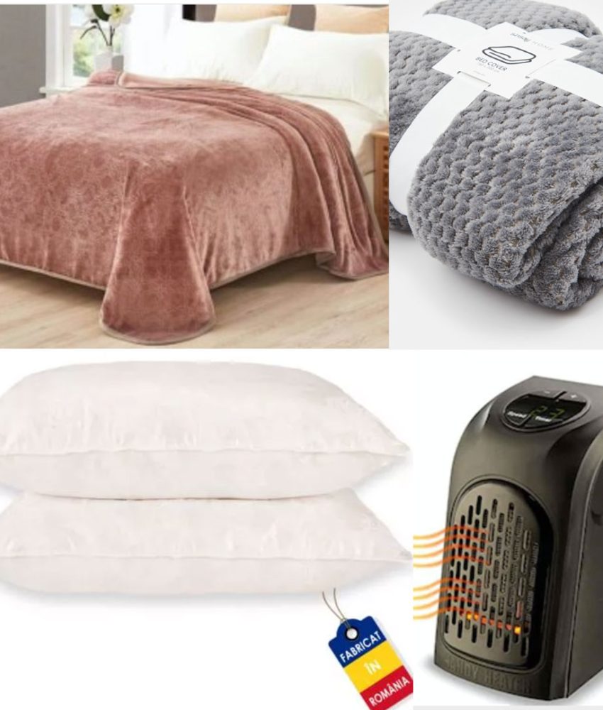 Patura Winter Lux, pentru pat matrimonial, pufoasa si calduroasa + Set 2 Perne atialergice 50/70cm + Super CADOU 1 Aeroterma Handy Heater, cu consum minim de energie!