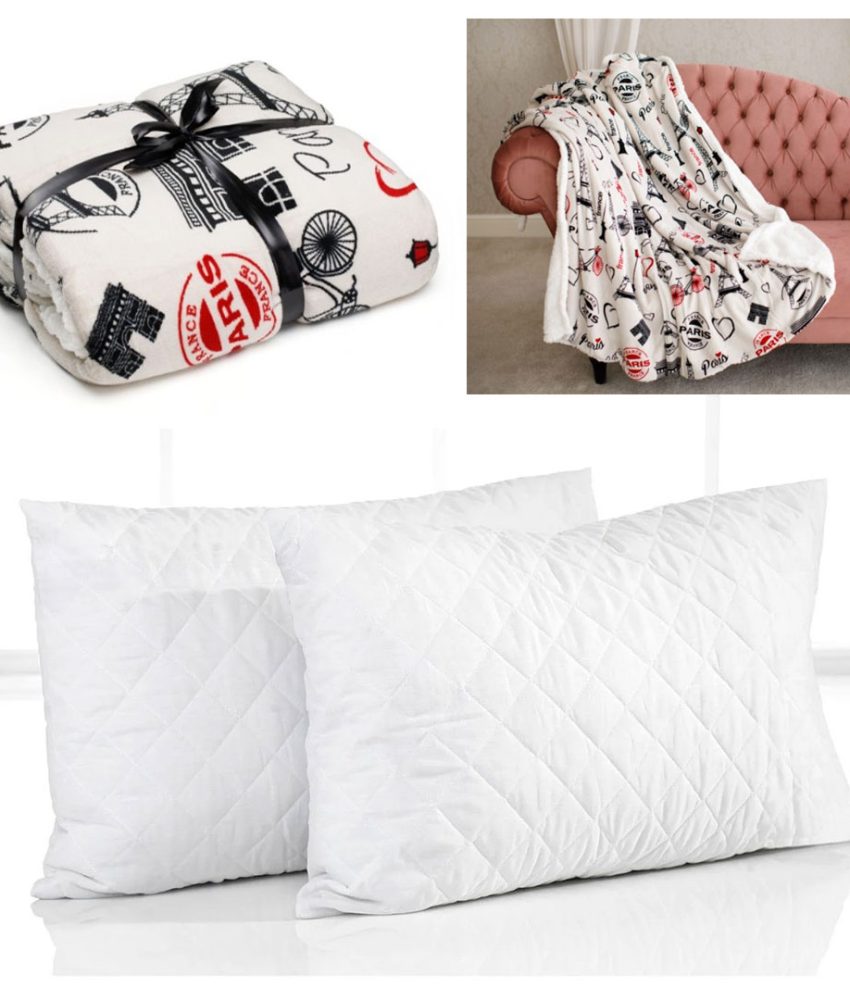 Patura pufoasa si calduroasa cu blanita Paris City + Set 2 Perne matlasate Hypo-Alergice 50x70cm