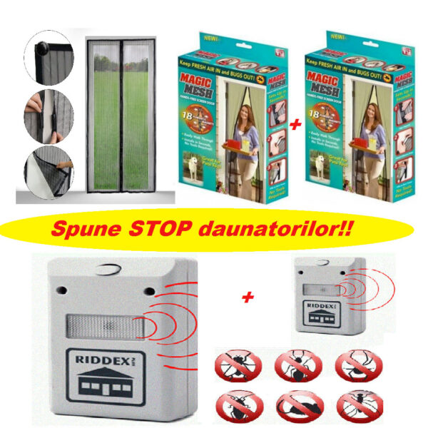Perdea anti-insecte Magic Mash cu inchidere magnetica + Aparat impotriva daunatorilor Pest Repeller