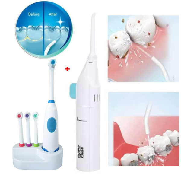 Irigator, dus bucal Detal Power Floss + Periuta electrica de dinti, 3 capete de rezerva, stand de incarcare