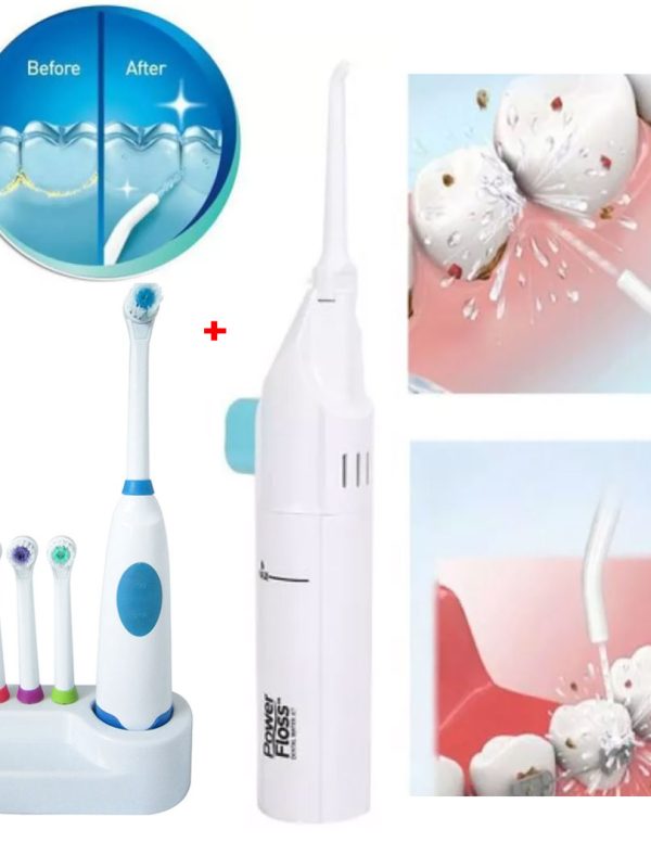 Irigator, dus bucal Detal Power Floss + Periuta electrica de dinti, 3 capete de rezerva, stand de incarcare