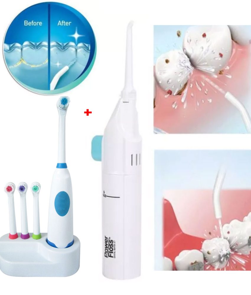 Irigator, dus bucal Detal Power Floss + Periuta electrica de dinti, 3 capete de rezerva, stand de incarcare
