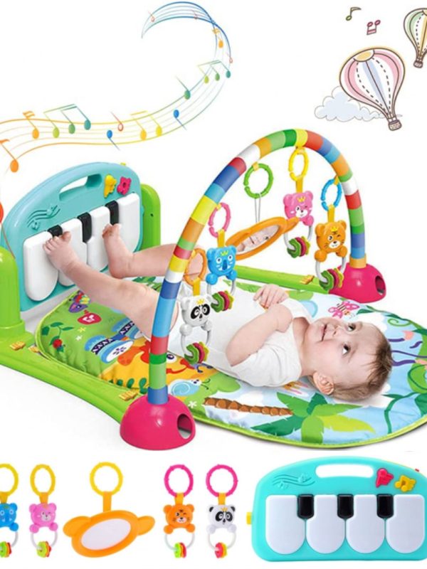 Saltea de joaca bebe Centru de activitati multifunctional 4 in 1 cu  bluetooth, pian, jucarii zornaitoare, oglinda, lumini si sunete Piano Fitness