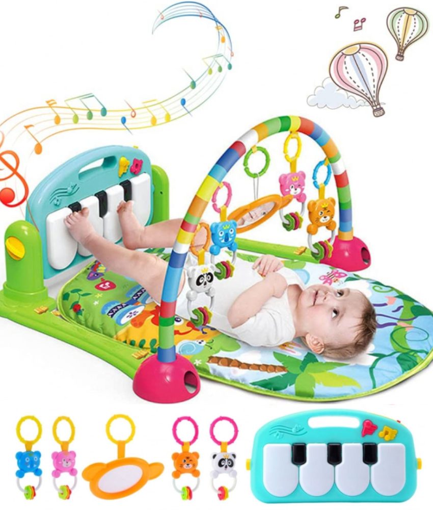 Saltea de joaca bebe Centru de activitati multifunctional 4 in 1 cu  bluetooth, pian, jucarii zornaitoare, oglinda, lumini si sunete Piano Fitness