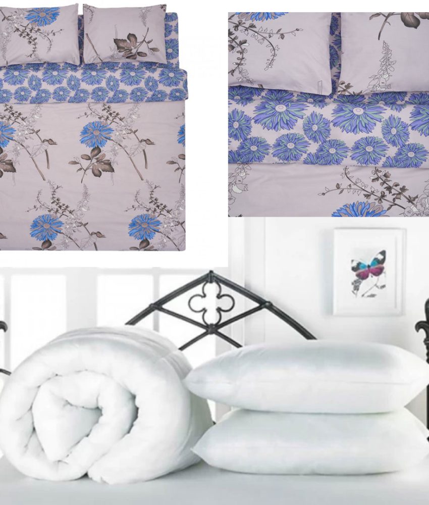 Pilota Superior Confort groasa, alba, pentru pat dublu + 2 Perne 50/70cm + Lenjerie de pat King Size, Microfibra, diferite modele