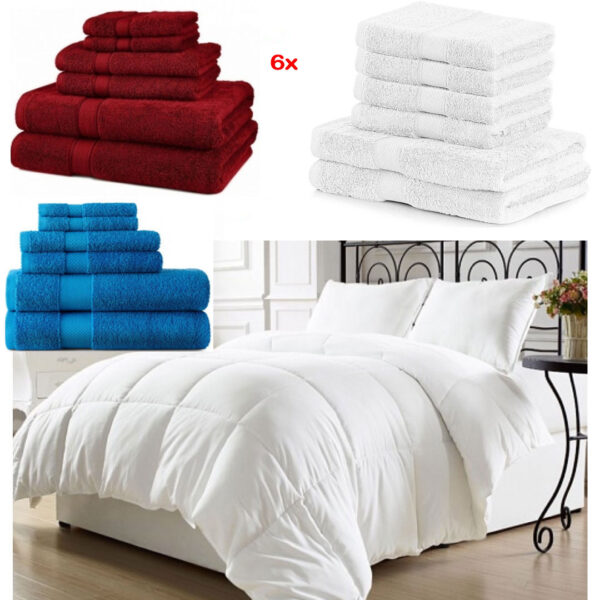 Pilota Confort primavara, pentru 2 persoane, 180x210cm, 200g + Set 6 prosoape Bumbac Pakistan tip hotel, 420g, diferite culori