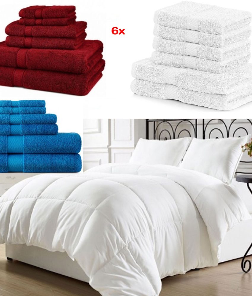 Pilota Confort primavara, pentru 2 persoane, 180x210cm, 200g + Set 6 prosoape Bumbac Pakistan tip hotel, 420g, diferite culori