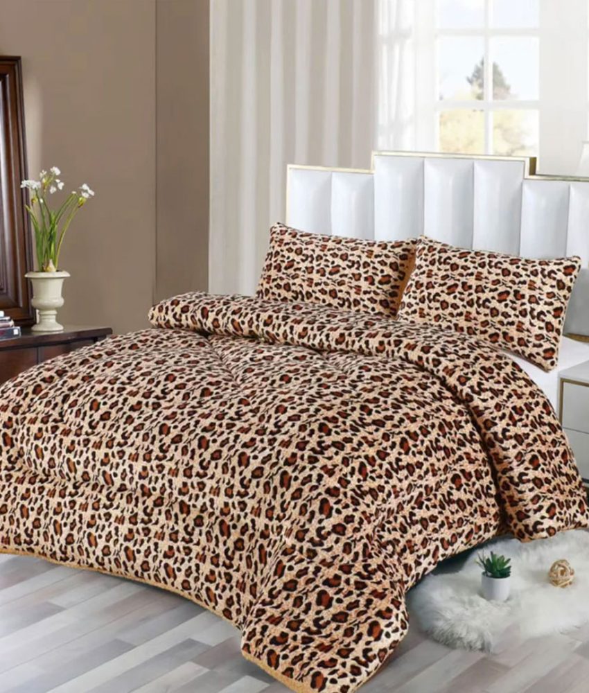 Pilota iarna blanita 200/220 cm, umplutura 400 gr/mp, Animal print maro