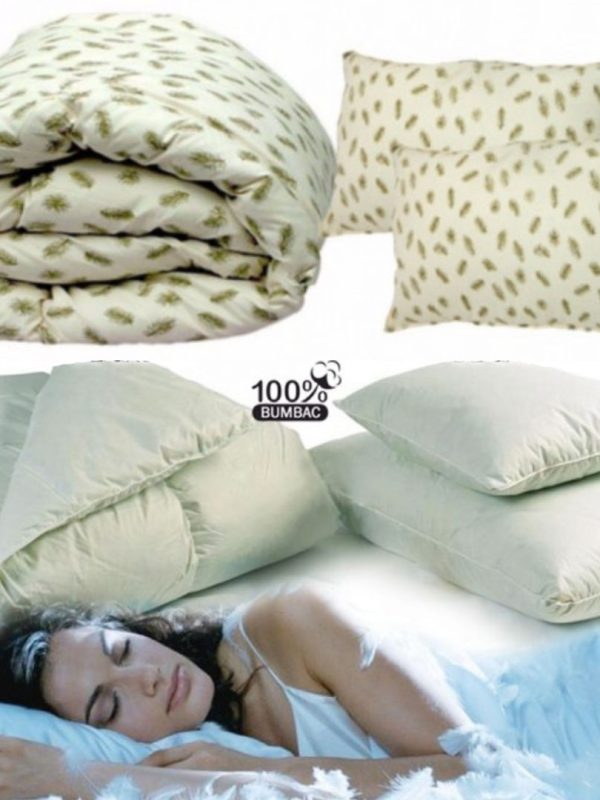 Pilota din puf de gasca, husa bumbac satinat, pentru pat dublu, 200x230cm + 2 Perne din puf de gasca 50x70cm