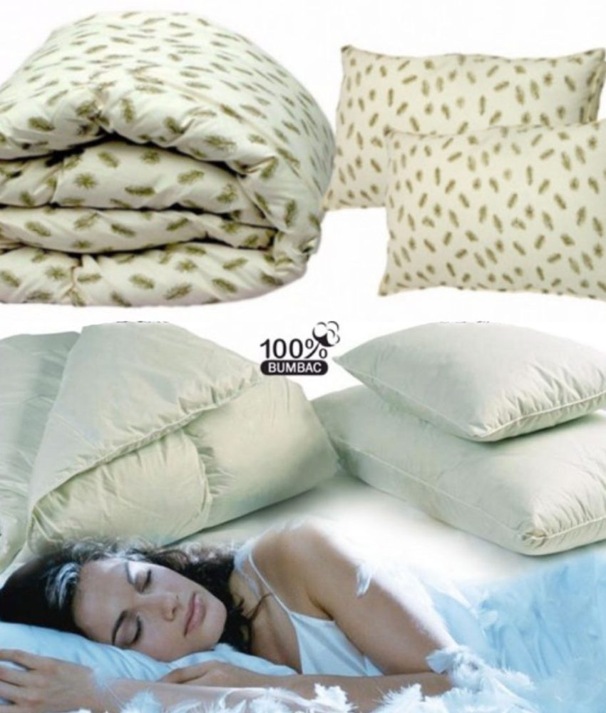 Pilota din puf de gasca, husa bumbac satinat, pentru pat dublu, 200x230cm + 2 Perne din puf de gasca 50x70cm