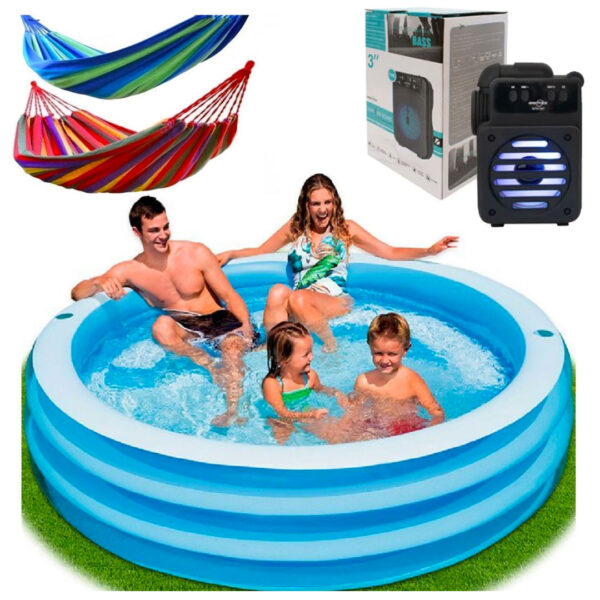 Piscina gonflabila Family Intex Sun Glow, 780l, diametru 1,68m + Hamac columbian, in, multicolor 80x200cm+ Super Cadou o boxa portabila cu bluetooth