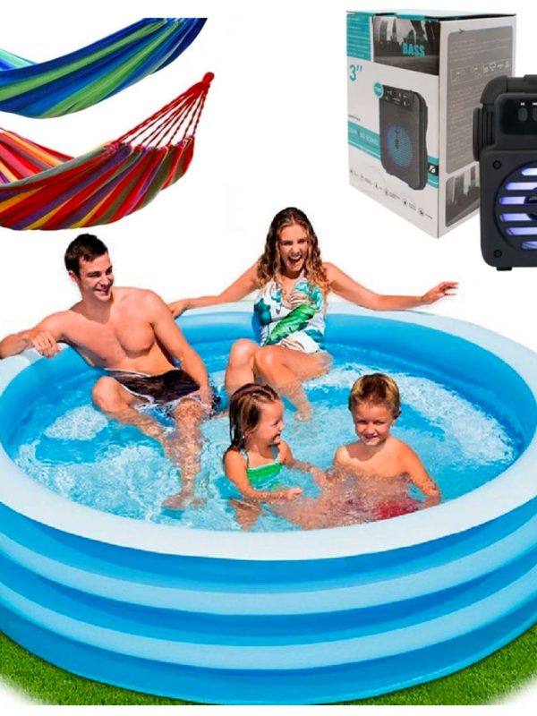 Piscina gonflabila Family Intex Sun Glow, 780l, diametru 1,68m + Hamac columbian, in, multicolor 80x200cm+ Super Cadou o boxa portabila cu bluetooth