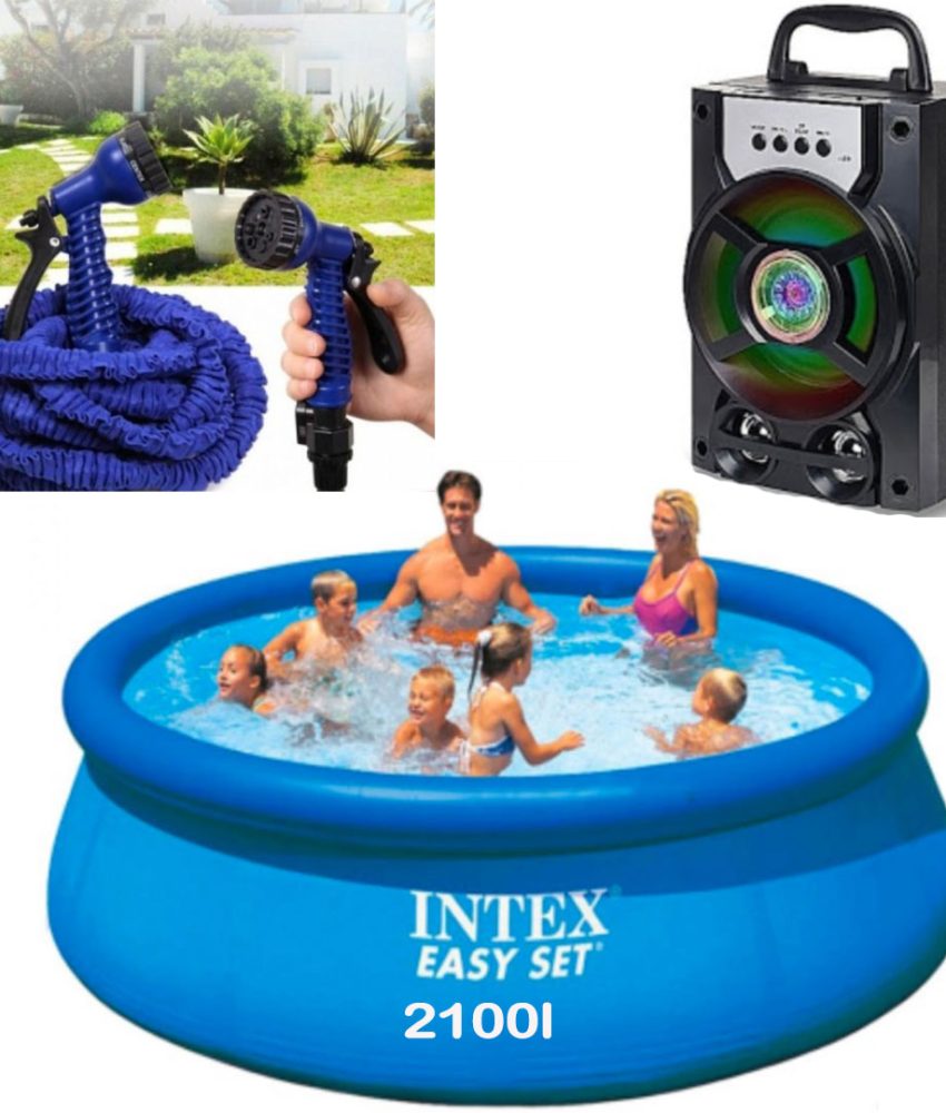Piscina gonflabila, rotunda, BestWay FastSet, 244 x 61 cm, 1880 L + Furtun extensibil Magic Hose 45m + Cadou Boxa portabila cu bluetooth, Radio, Usb, Card, Leduri!