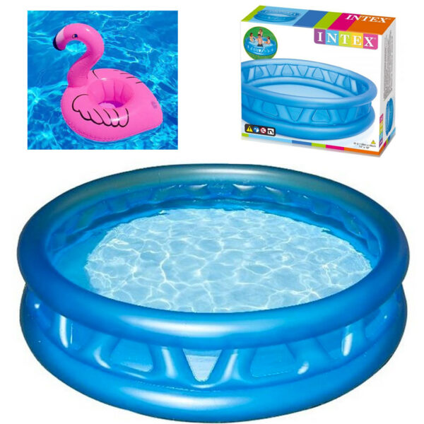 Piscina Pentru Copii Intex, 450 L, 188 X 46 Cm, 2 Inele Gonflabile, Albastru + Flamingo gonflabil Cadou