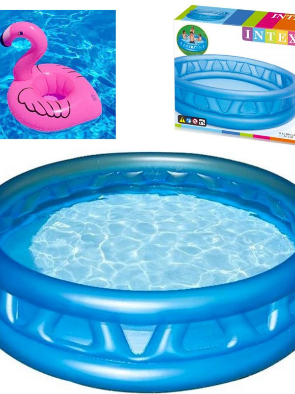 Piscina Pentru Copii Intex, 450 L, 188 X 46 Cm, 2 Inele Gonflabile, Albastru + Flamingo gonflabil Cadou