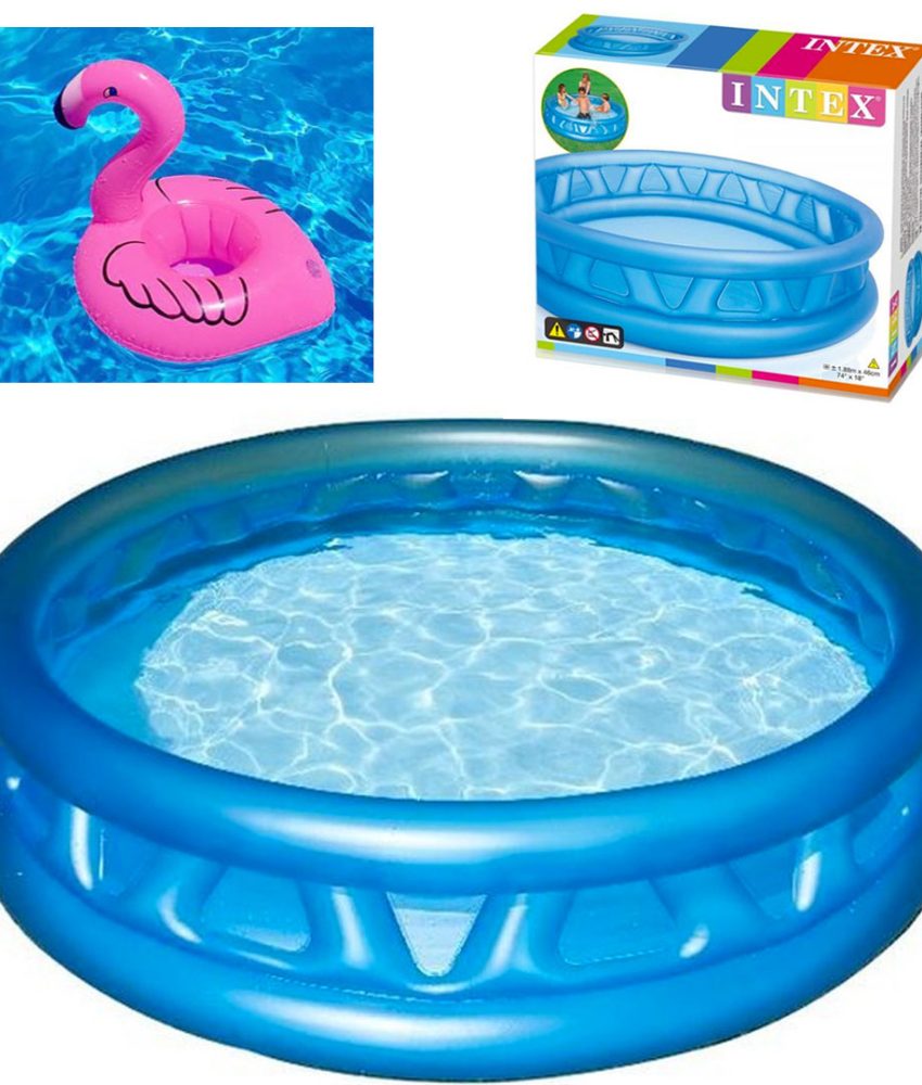 Piscina Pentru Copii Intex, 450 L, 188 X 46 Cm, 2 Inele Gonflabile, Albastru + Flamingo gonflabil Cadou