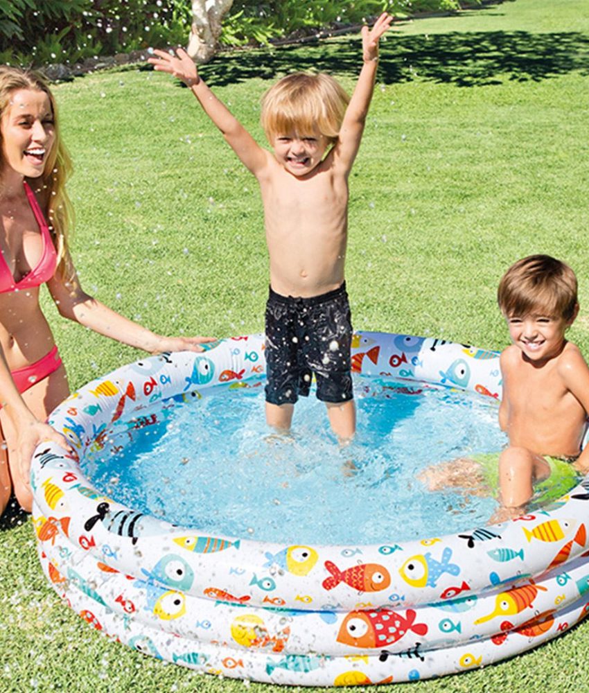 Piscina gonflabila pentru Copii Intex Winnie the Pooh/Fishbowl, diametru 132 cm + Kit de Reparatie + Boxa portabila bluetooth cu leduri + Cadou jucarie gonflabila