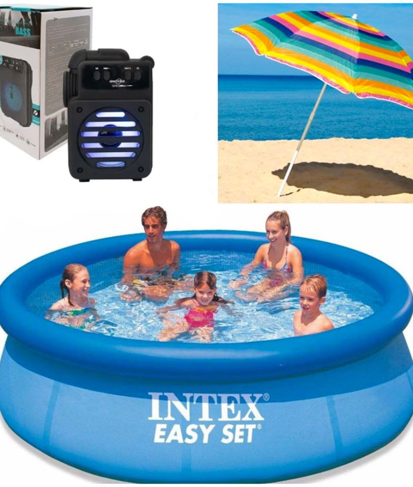 Piscina gonflabila, rotunda, BestWay FastSet, 244 x 61 cm, 1880 L+ Boxa portabila cu Bluetooth + Umbrela de plaja, 1,5m
