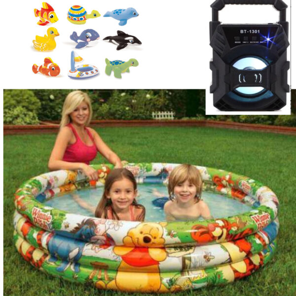 Piscina gonflabila pentru Copii Intex Winnie the Pooh/Fishbowl, diametru 132 cm + Kit de Reparatie + Boxa portabila bluetooth cu leduri + Cadou jucarie gonflabila