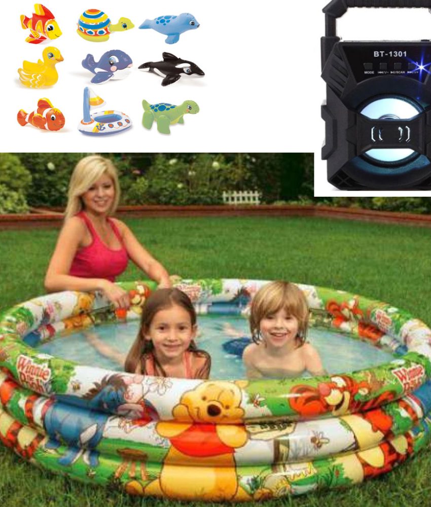 Piscina gonflabila pentru Copii Intex Winnie the Pooh/Fishbowl, diametru 132 cm + Kit de Reparatie + Boxa portabila bluetooth cu leduri + Cadou jucarie gonflabila