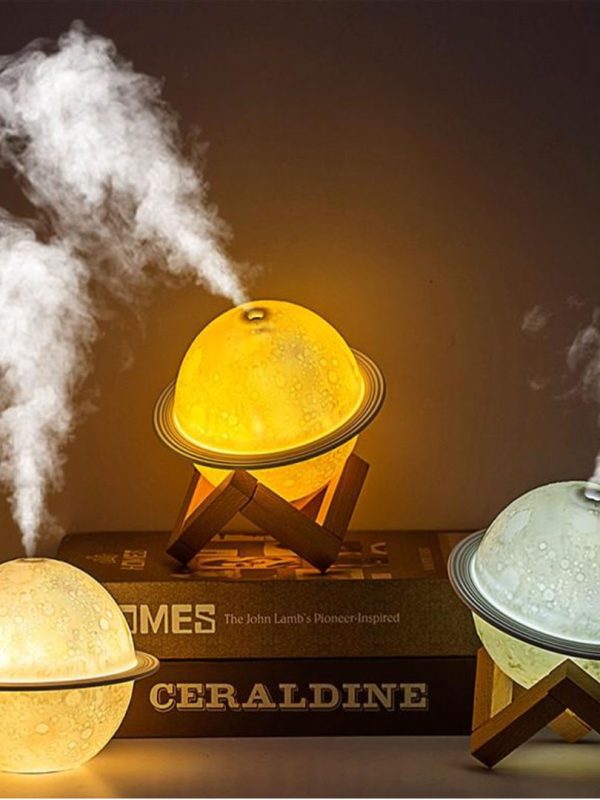 Difuzor aromaterapie Planet, umidificator, 3 tipuri de lumina, capacitate 200 ml, cablu USB