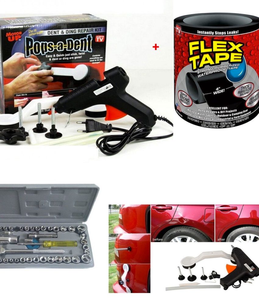 Kit Reparatii auto POPS A DENT pentru indreptarea caroseriei + Banda adeziva Flex Tape + Trusa 40 de chei tubulare!