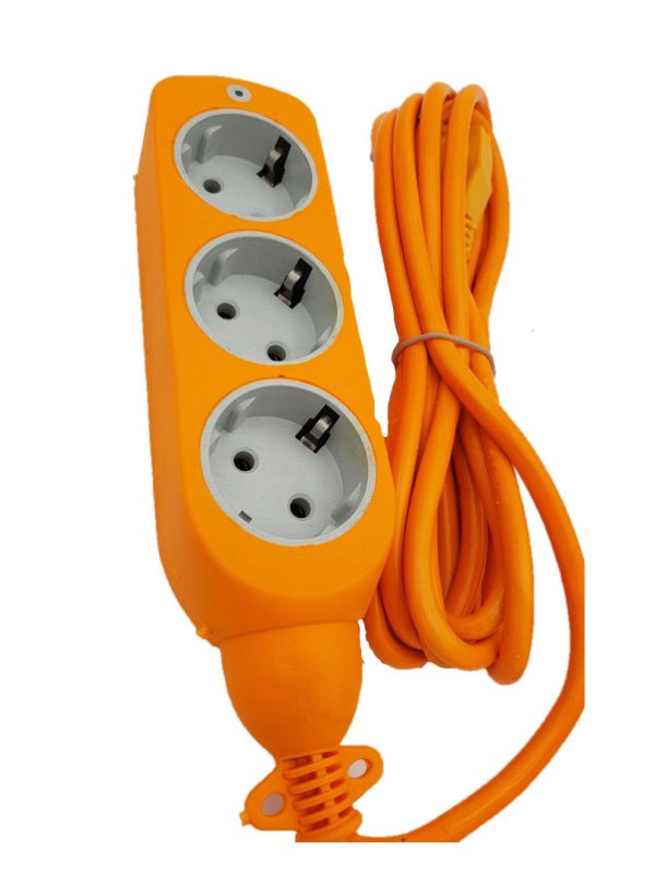 Prelungitor 6 prize reverse, cu capace de protectie, cablu 3m, portocaliu/albastru