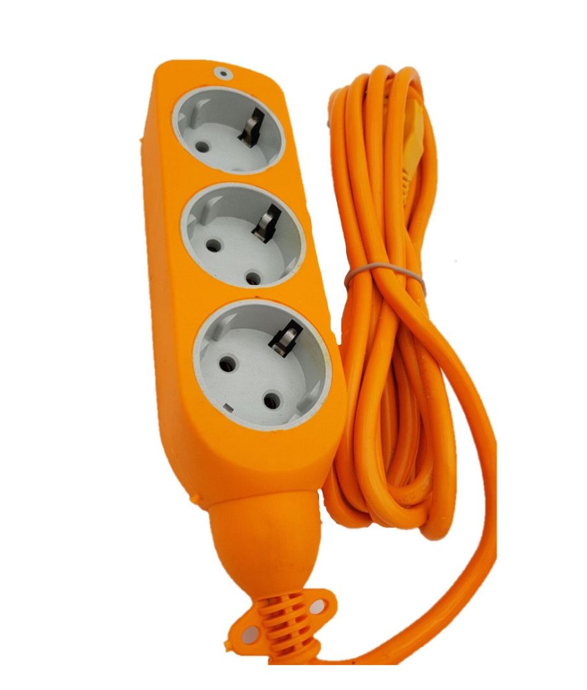 Prelungitor 6 prize reverse, cu capace de protectie, cablu 3m, portocaliu/albastru