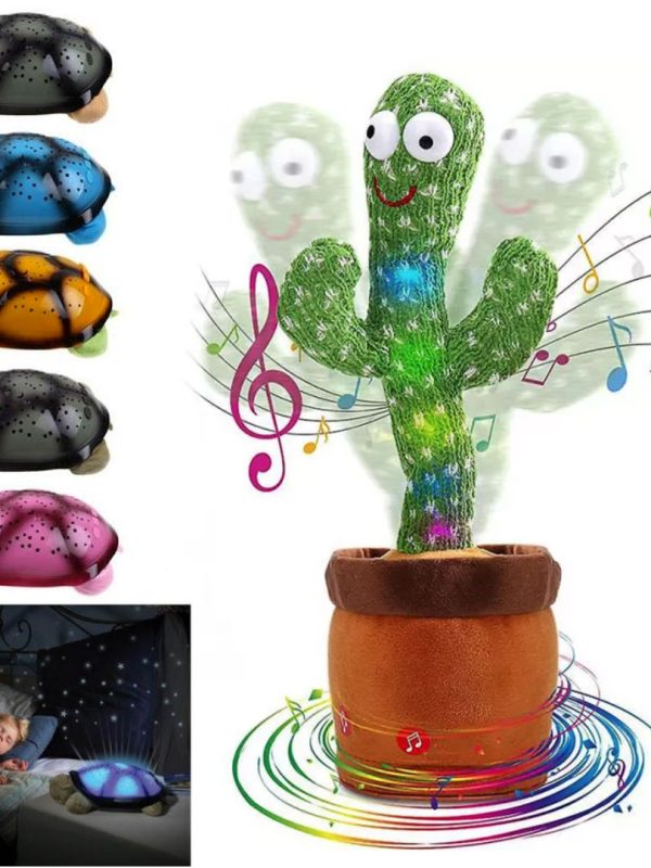Proiector broasca testoasa cu lumini si muzica + Jucarie interactiva Cactus, danseaza, vorbeste, repeta ce spune copilul!